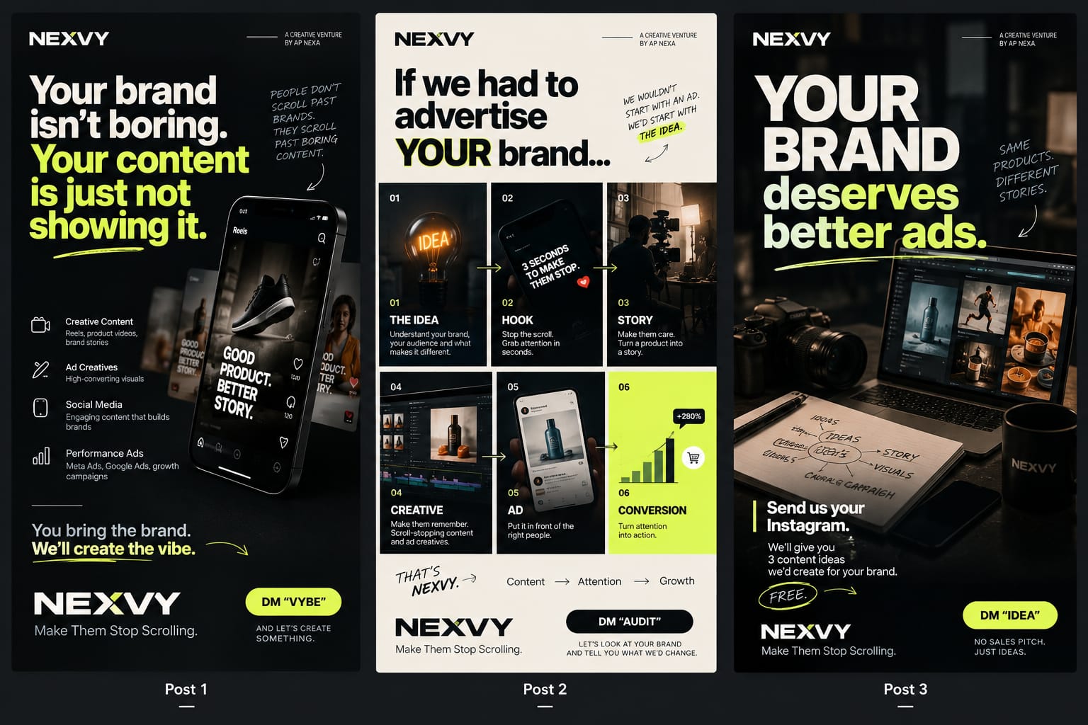 Nexvy campaign — creative content, ad creatives & process posts